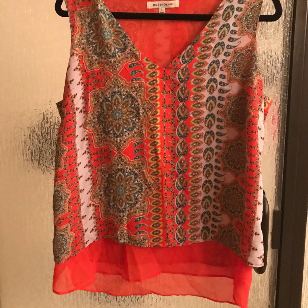 Orange paisley v neck summer top